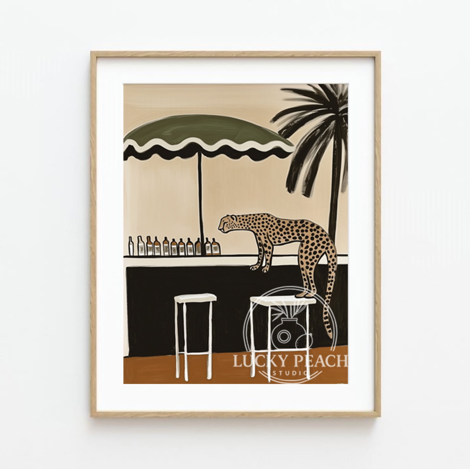 Happy Hour in the Wild | Cheetah Bar Scene Art Print