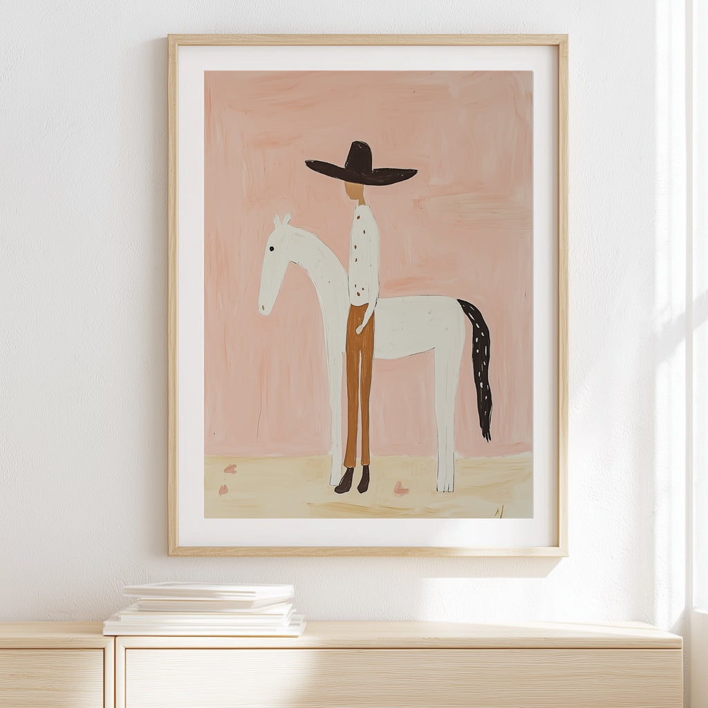 Cowboy and Horse Art Print: Minimalist Western Art Print