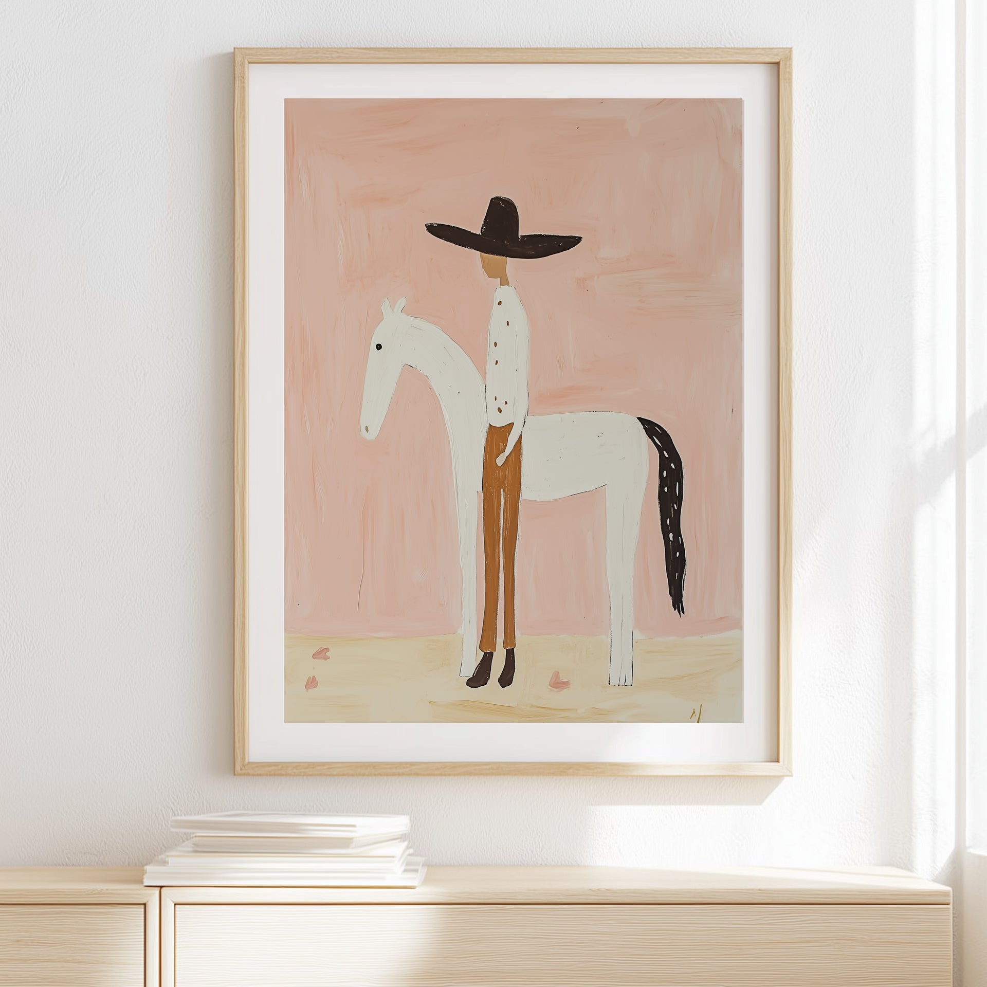 Cowboy and Horse Art Print: Minimalist Western Art Print