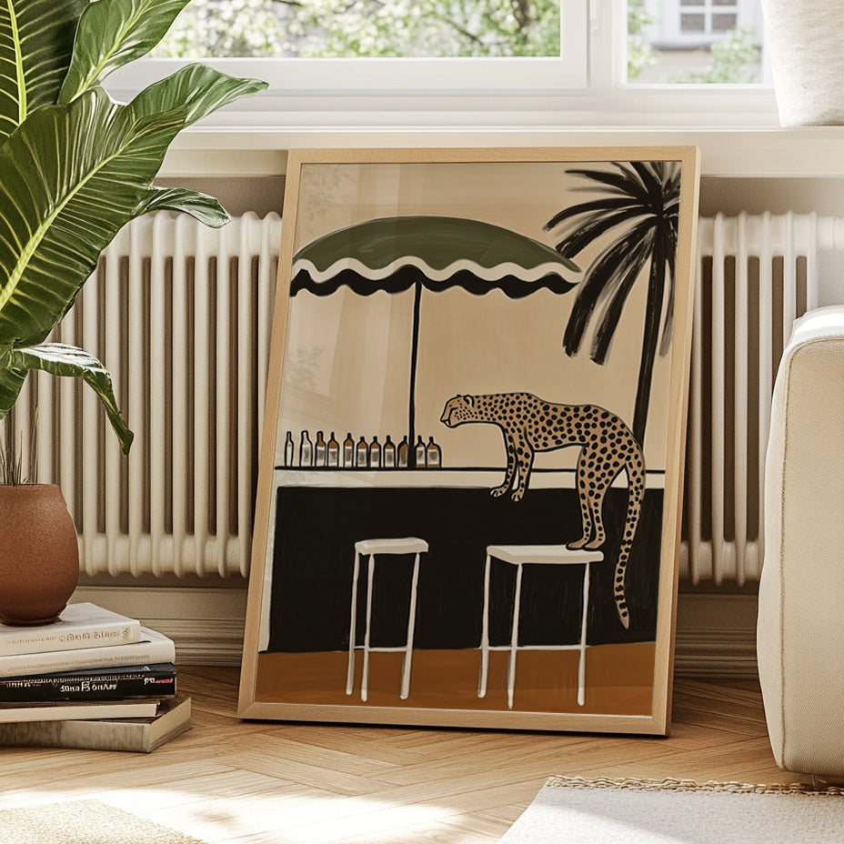 Happy Hour in the Wild | Cheetah Bar Scene Art Print