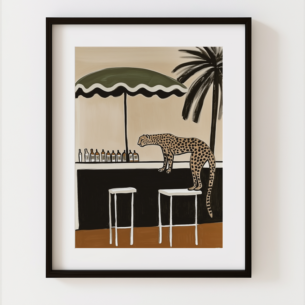 Happy Hour in the Wild | Cheetah Bar Scene Art Print