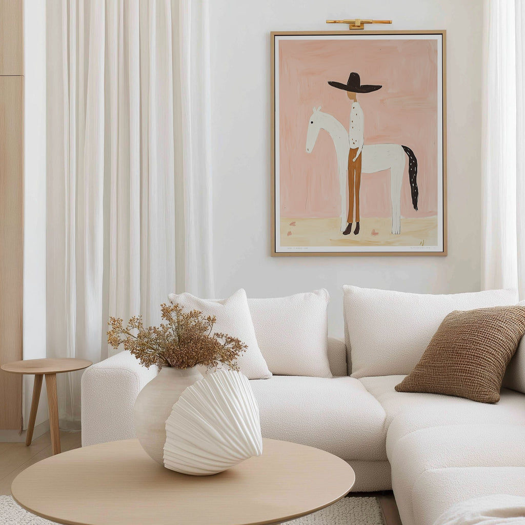 Cowboy and Horse Art Print: Minimalist Western Art Print